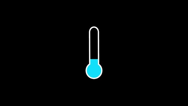 Temperature thermometer icon animation. Classic glass thermometer temperature increase and decrease on black background, thermometer cooling animation. 4k video
