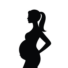 A silhouette of a pregnant woman in profile showcasing a growing belly