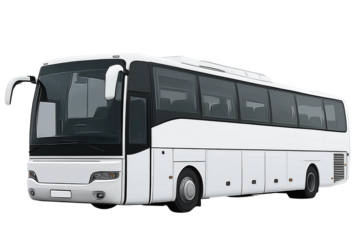 Stylized White Passenger Coach Bus transport transportation isolated on a transparent background