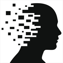 Human Head Transforming into Robot with Digital Pixel Disintegration - AI Technology Concept Vector