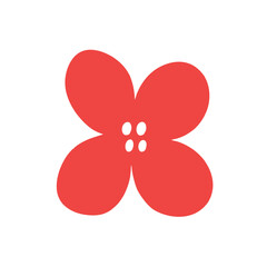 Fototapeta premium Red Flower Icon with Four Petals and Small Dots - Clean Design