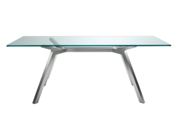 Modern Glass Top Dining Table with Metal Base surface isolated on a transparent background