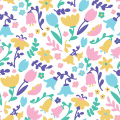 Fototapeta premium Abstract hand drawn vibrant silhouette flowers seamless pattern for decoration design.