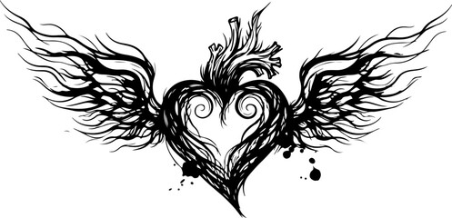 Obraz premium Flaming Heart Tattoo Design Set