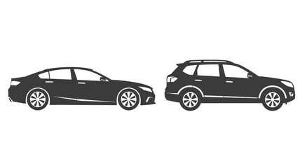 Fototapeta premium Black car and suv side view silhouette on transparent background
