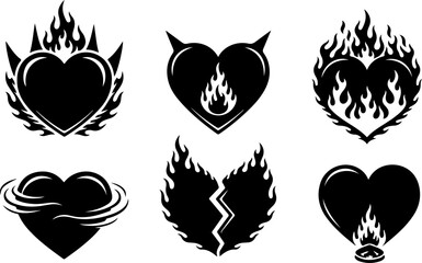 Tribal Flaming Heart Tattoo Design Set