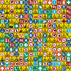 collection of colorful safety warning and hazard symbols