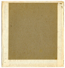 Alter Pappkarton R&uuml;ckseite mit Resten Falz Umklebung Graupappe - blanko als Hintergrundvorlage einer Versandtasche