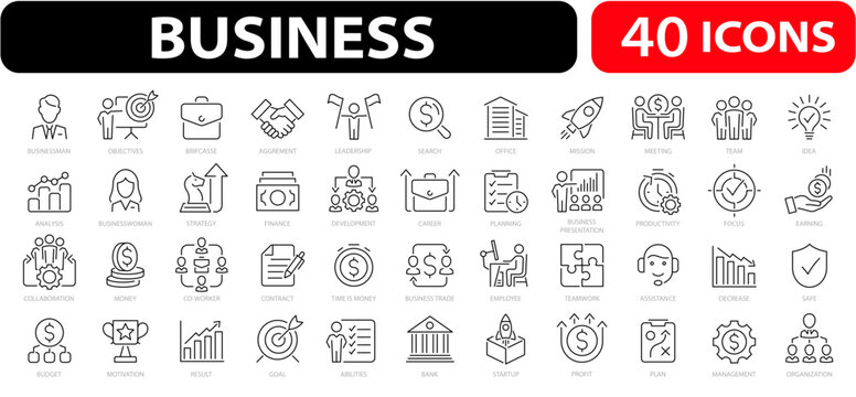 Business line icons set. Web thin line icons isolated. Editable stroke.  Vector illustration