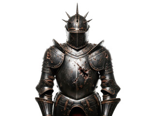 Detailed medieval knight helmet and armor set isolated on transparent background