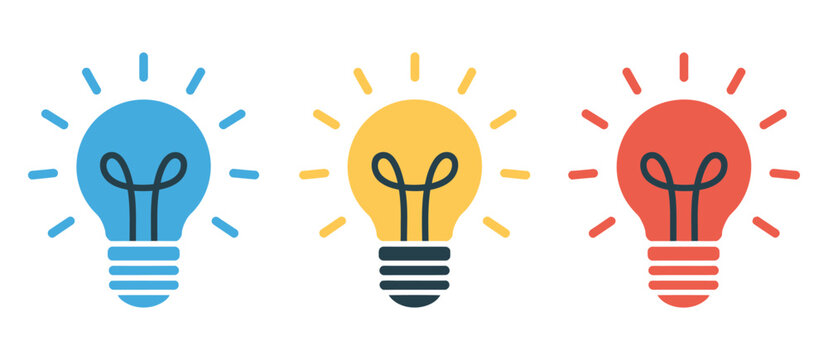 Light Bulb Icon on a White Background, Vector Illustration Representing Ideas, Innovation, Creativity, Bright Thinking, Energy