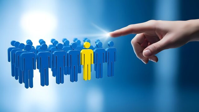 A hand selecting a unique individual from a crowd of people