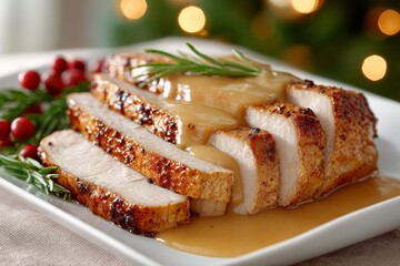 Traditional Argentine Vitel Ton&eacute; served as holiday appetizer, highlighting festive dining and cultural celebration with elegant presentation