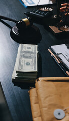 Consultation and conference of professional businesswoman and Male lawyers working and discussion having at law firm in office. Concepts of law, Judge gavel with scales of justice