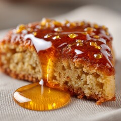 Traditional Greek Christmas melomakarona cookie with honey glaze and golden sprinkles, symbolizing festive Mediterranean holiday desserts