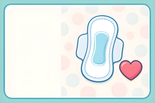 Greeting card to celebrate the first menstrual cycle: A winged sanitary pad and a tender heart indicate the importance and delicacy of the moment