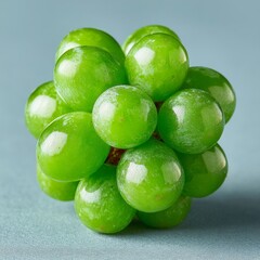 Fresh green grapes arranged in a pyramid shape on a light blue background, symbolizing healthy eating, freshness, and natural produce for food, nutrition, or lifestyle marketing