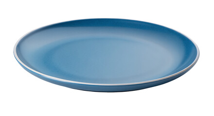Elegant blue plate with silver rim on tranparent background
