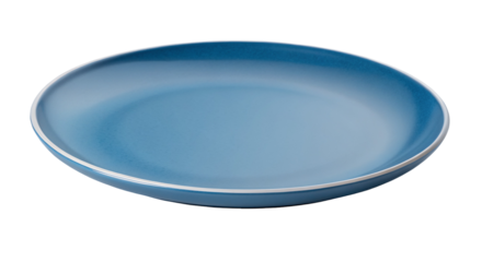 Elegant blue plate with silver rim on tranparent background