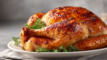 Traditional holiday turkey centerpiece with crispy skin and herbs, symbolizing festive family gatherings and celebratory meals