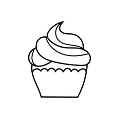Line Drawing of Cup Cake Minimal Food Line Art Vector.