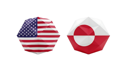 A pair of umbrellas with the American flag and South Korean flag designs displayed against a black background on transparent background