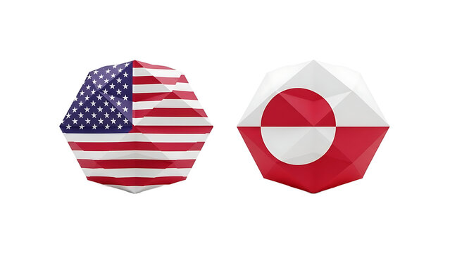 A pair of umbrellas with the American flag and South Korean flag designs displayed against a black background on transparent background