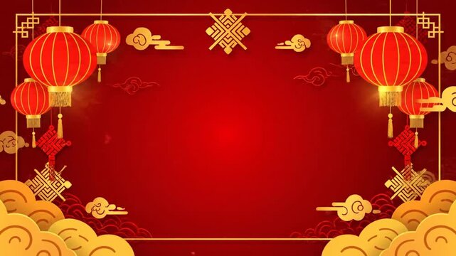 Chinese New Year Red Lanterns and Golden Clouds Festive Background.