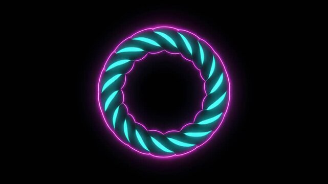 Cyan and Purple Neon Rope Ring on Black Background
