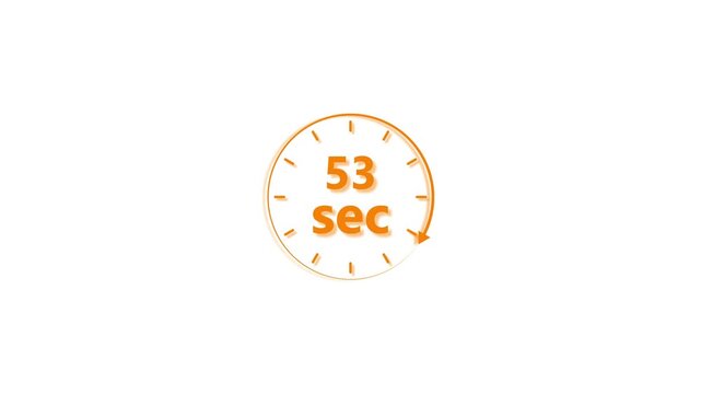 Clock icon 53 Second orange color animation 4k video. Stopwatch in beautiful 53 Second on white background.
