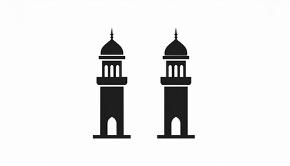Obraz premium Minimalist black and white mosque twin minarets illustration vector design