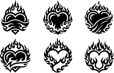 Fototapeta premium Tribal Fire Flame Symbol Set – Black Flame Emblem Vector Icons