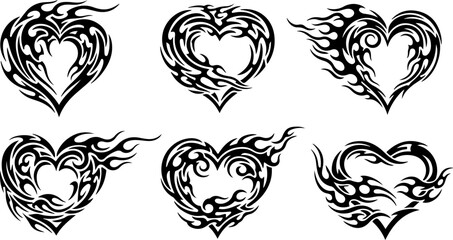 Tribal Fire Flame Symbol Set &ndash; Black Flame Emblem Vector Icons