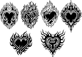 Obraz premium Tribal Fire Flame Symbol Set – Black Flame Emblem Vector Icons