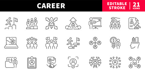 Career editable line icons set: job, employment, business symbols