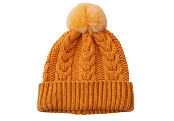 Vibrant orange knit beanie with fluffy pom pom