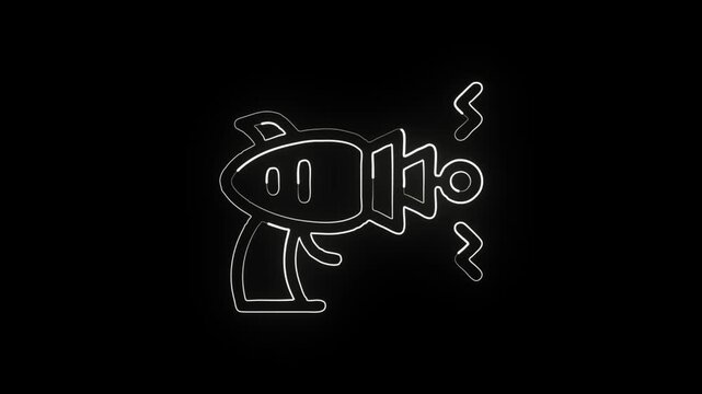 Glowing neon line blaster animated icon. Futuristic weapon animation HD video isolated on black background