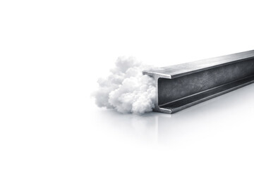 A steel beam with a cloud escaping from it. Space for text.