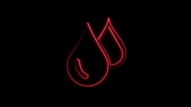 Glowing Neon Falling Water Drops Isolated on Black Background. Water drop neon, Blood drop animated. Water drop neon, Blood drop animated. black background. Red blood drop loop motion graphics