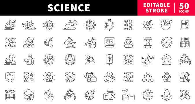 Science editable line icons set. lab and research symbols