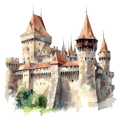 Fototapeta premium Corvin Castle. Corvin Castle watercolor vector illustration