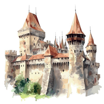 Corvin Castle. Corvin Castle watercolor vector illustration