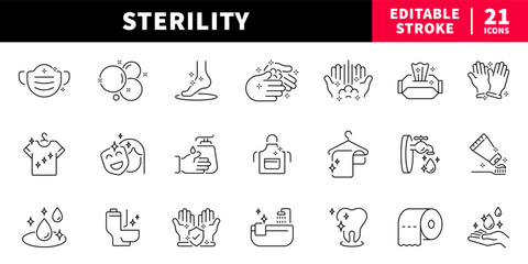 Sterility editable line icons set: hygienic, cleanliness symbols