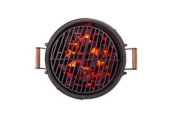 Round barbecue grill with glowing coals isolated on tranparent background