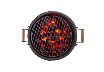 Round barbecue grill with glowing coals isolated on tranparent background