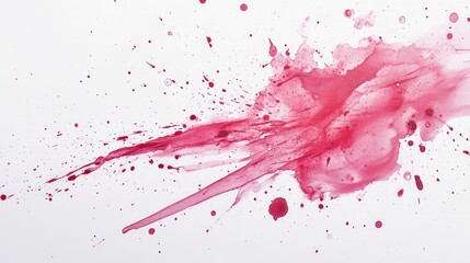 Red paint splash on a white background. The vibrant color creates an abstract pattern with various splatters and drips.