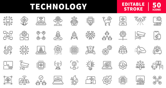Technology editable line icons set. gadgets and devices collection