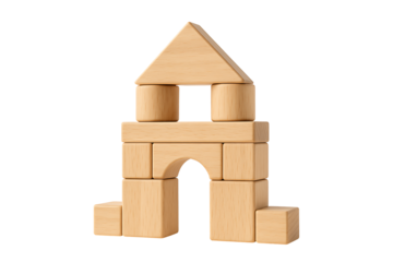 Toy Wooden Blocks Forming Cute Gateway Arch Structure on White Background