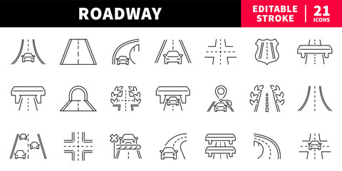 Roadway editable line icons set. highway and street symbols © Jocelyn_Flores