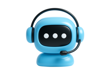 Friendly Cartoon Chatbot Robot Wearing Headphones Illustration on white background